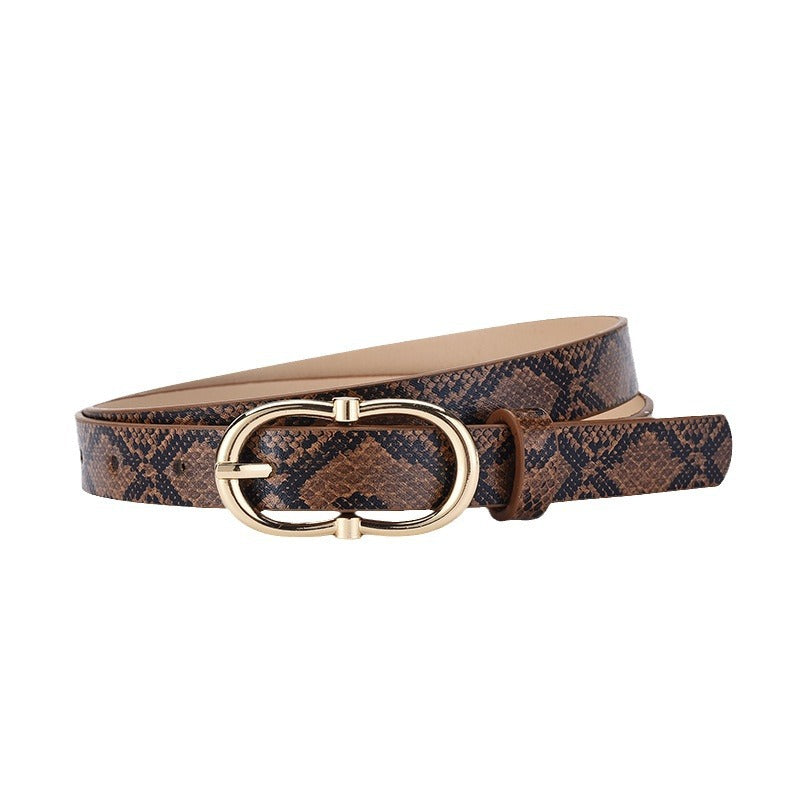 Simple And Versatile Snake Print Leather Belt For Women by GJG Denim