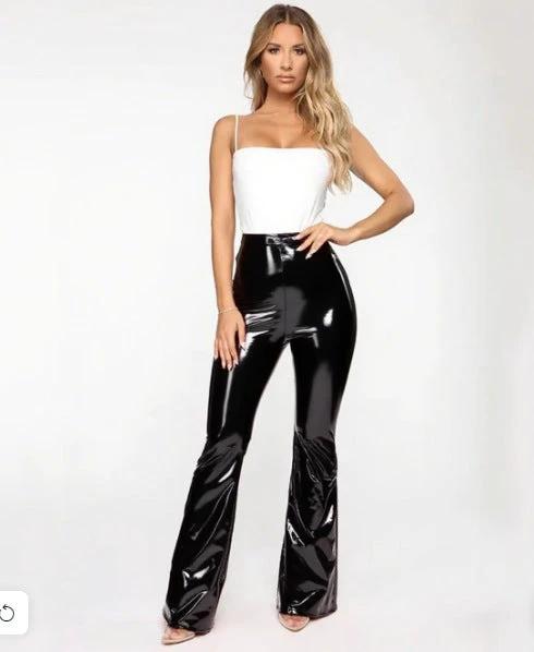 Leather High-waist Flared Pants Womens Fashion, Shiny Finish by GJG Denim