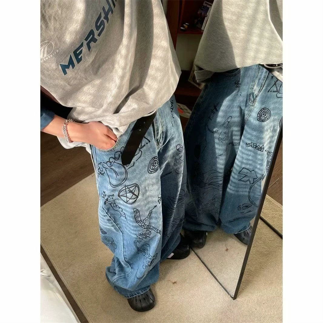 Men's Street Graffiti Wide-leg Jeans by GJG Denim