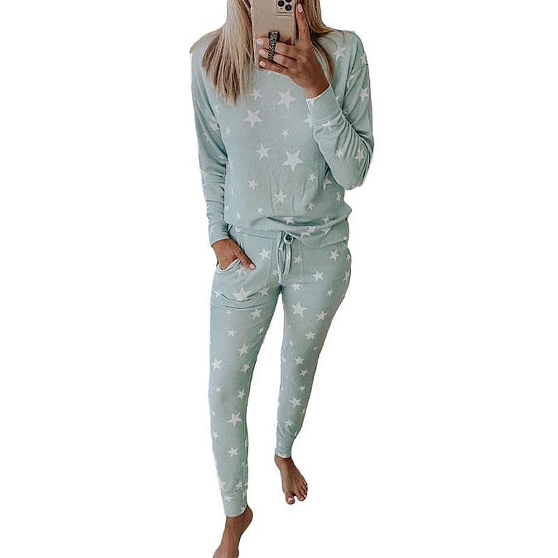 Printed Long-Sleeved Casual Home Service Suit Pajamas Women by GJG Denim