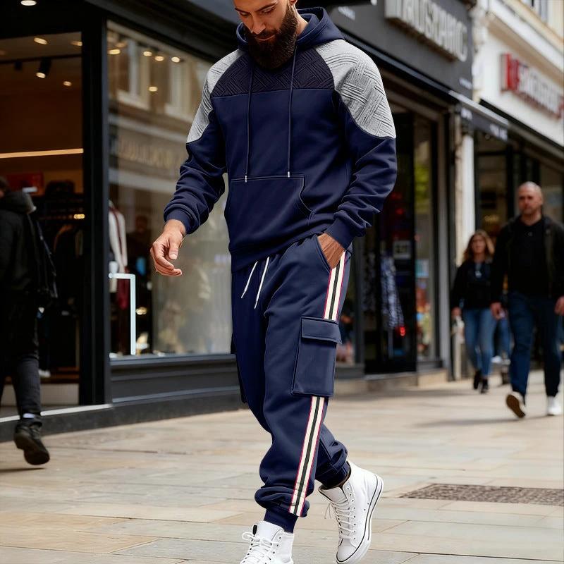 Loose Color-block Textured Hoodie And Sweatpants Casual Set by GJG Denim