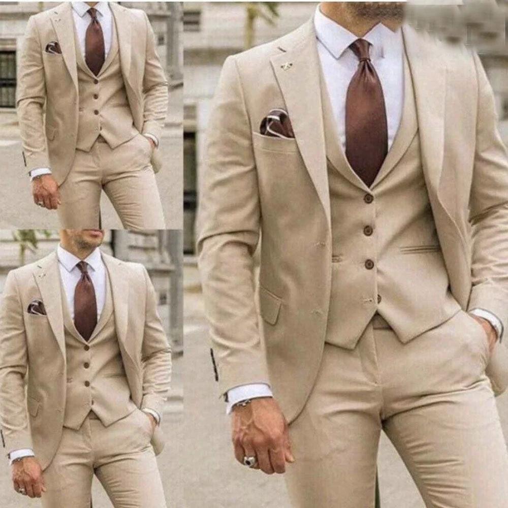 Men's Three-piece Slim-fit Dovetail Suit by GJG Denim