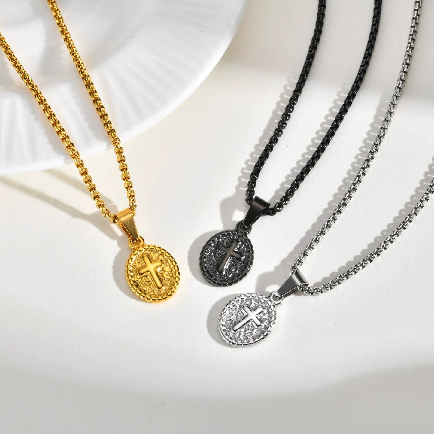 Casual Cross-Shaped Oval Pendant Necklace For Men by GJG Denim