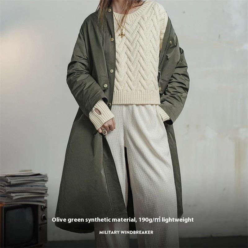 Retro Olive Green Trench Coat Mid-length Loose Women by GJG Denim