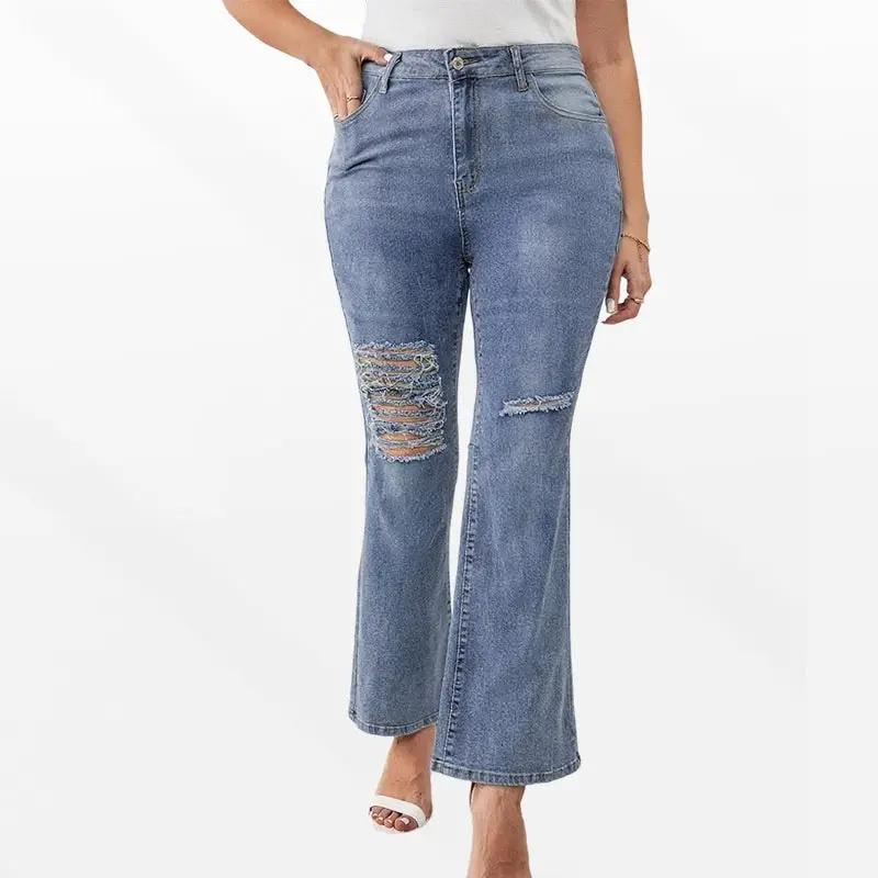 Plus-size Fashionable Casual Ripped Denim Jeans For Women by GJG Denim