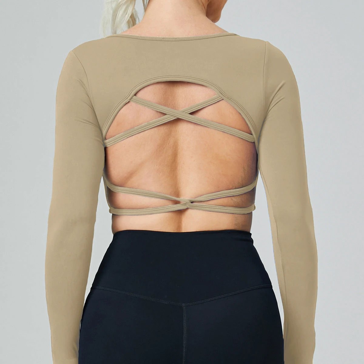 Quick Drying Clothes Outdoor Long Sleeve Cross Beauty Back Workout Clothes Sports Top by GJG Denim