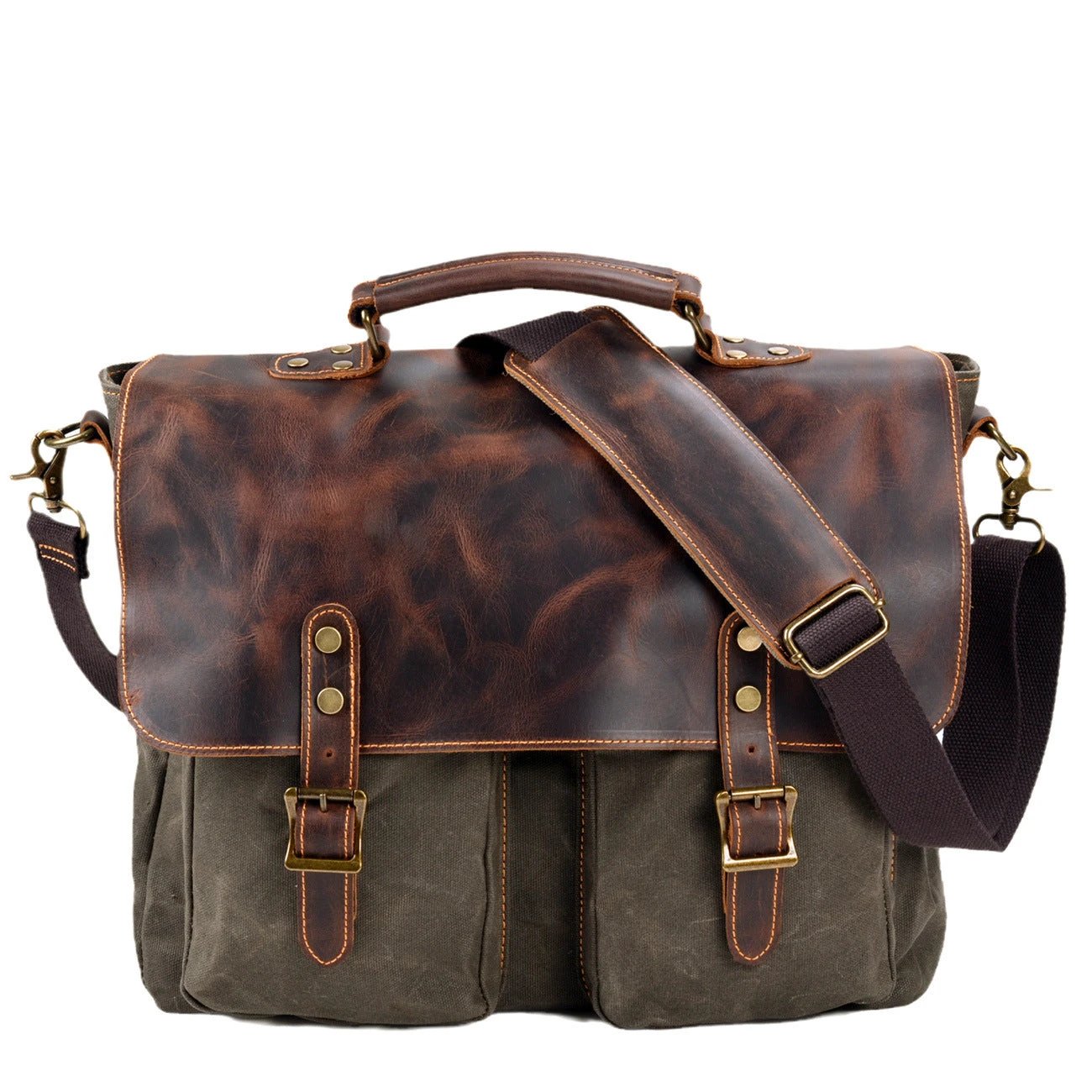 Waterproof Canvas Stitching Leather Briefcase For Men by GJG Denim