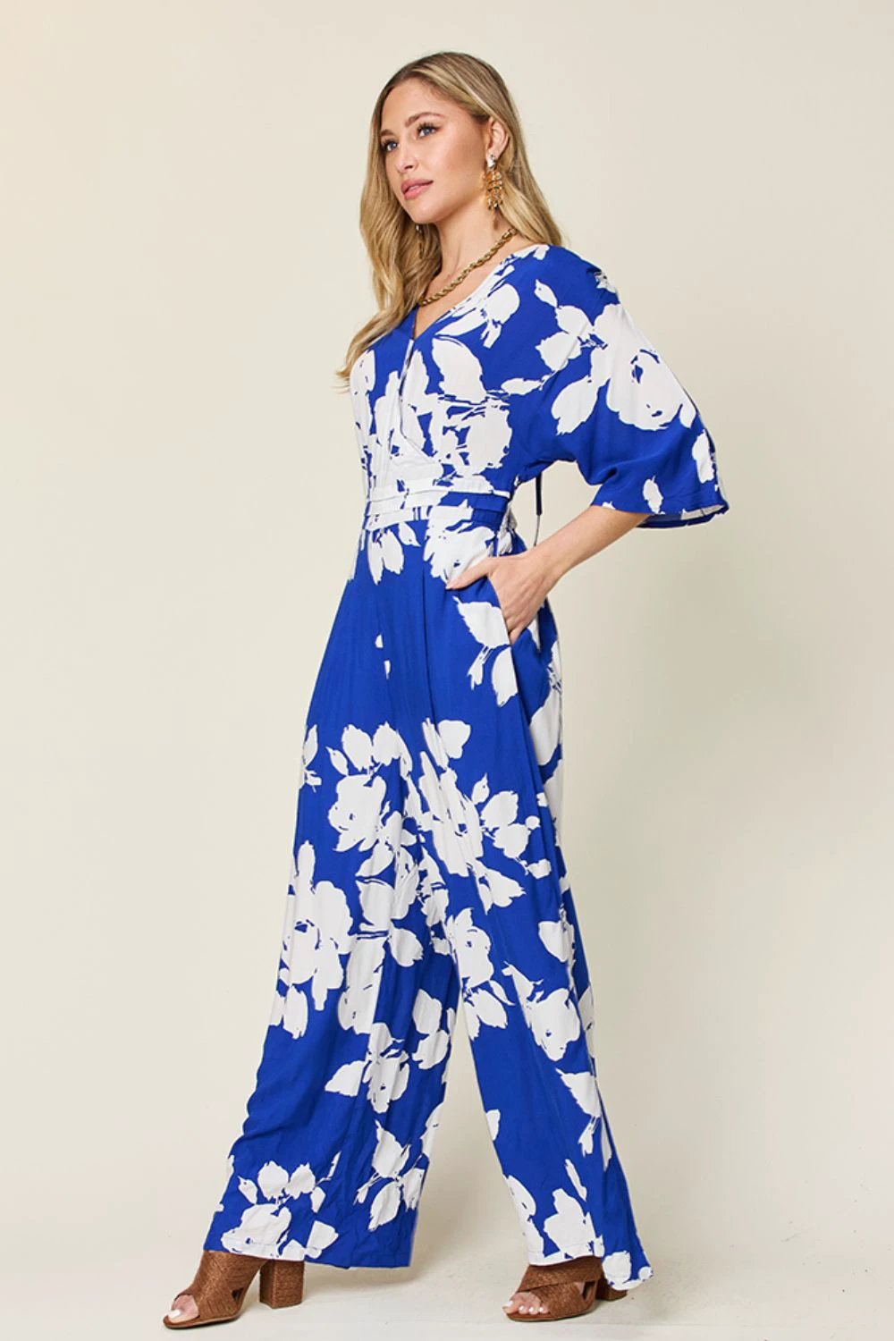 Printed Tie-Back Wide-Leg Jumpsuit by Lady Ros