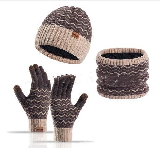 Men's Warm Cold-proof Neck Warmer, Knitted Beanie, and Knitted Gloves Set by GJG Denim
