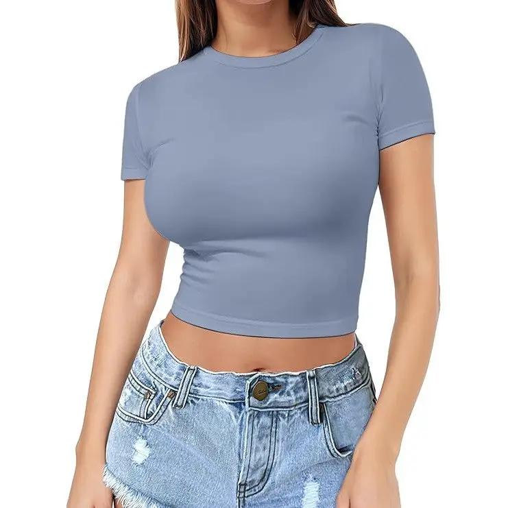 Womens Midriff-baring T-Shirt, Sassy Summer Pullover Top by GJG Denim
