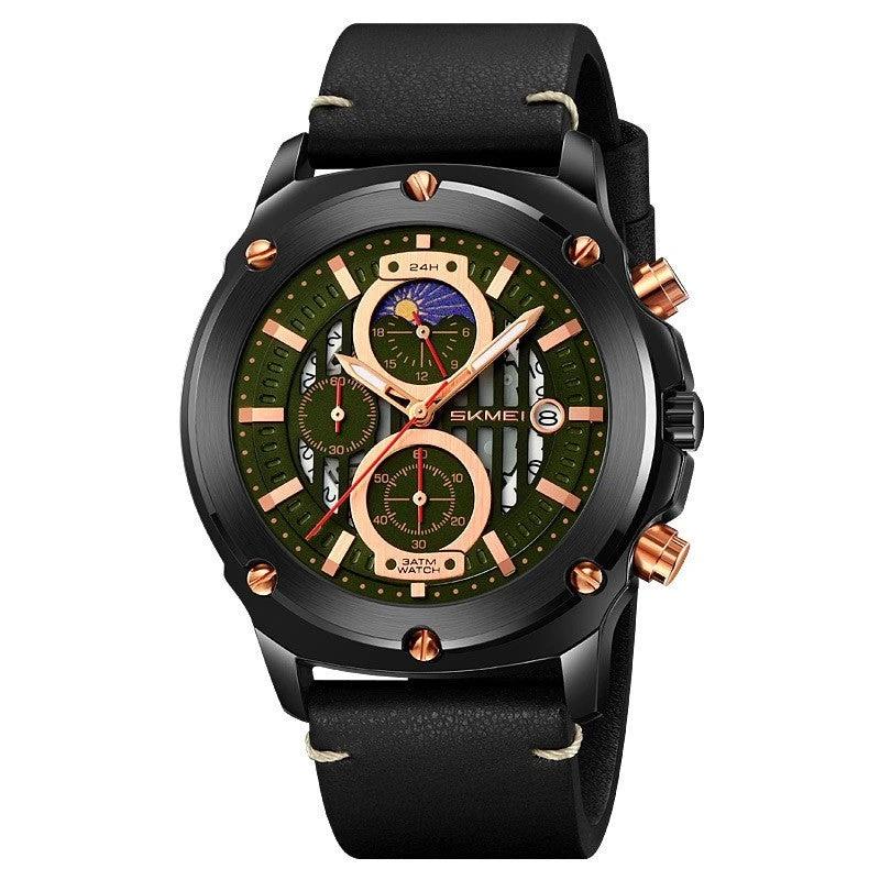 Men's Fashion Trend Leather-belt Three Eyes And Six Needles Quartz Watch by GJG Denim