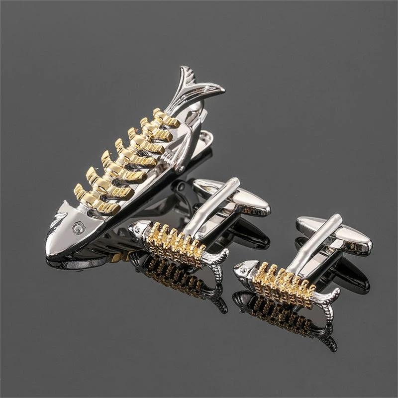 Gold Silver Black Square Brushed Tie Clip And Cufflinks by GJG Denim