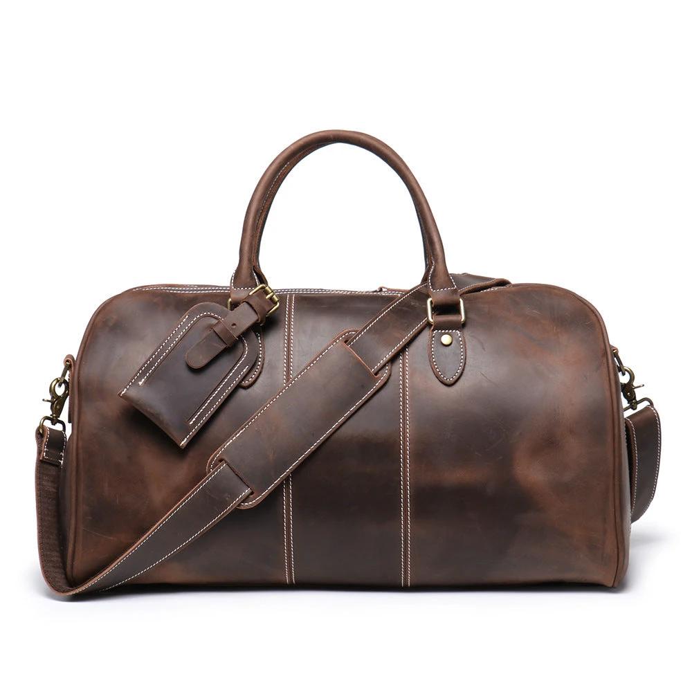 Retro Men's Genuine Leather Portable Travel Bag by GJG Denim