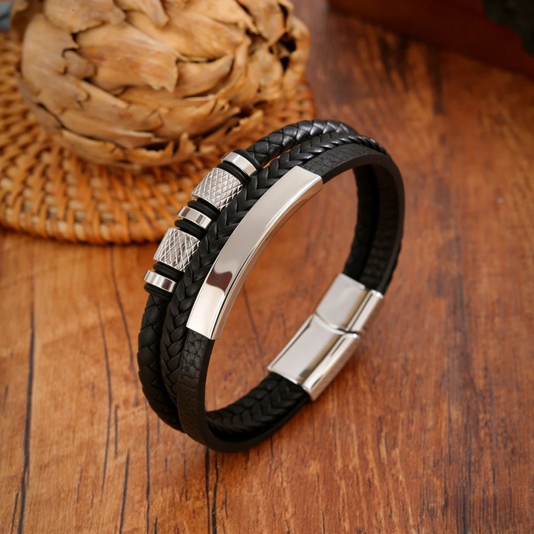 Men's Handmade Three-layer Braided Leather Bracelet by GJG Denim
