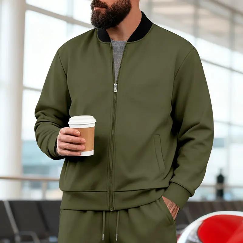 Men's Stand-Up Collar Sporty-Casual Zip-Up Suit by GJG Denim