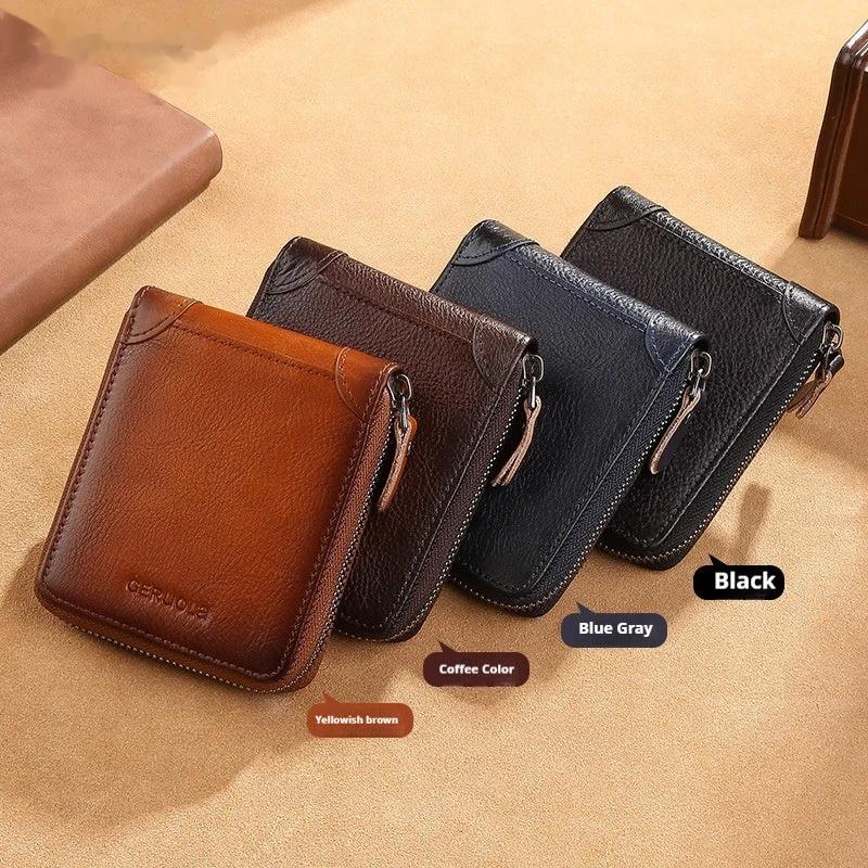 Men's Cowhide Wallet With Multiple Card Slots And A Zipper by GJG Denim