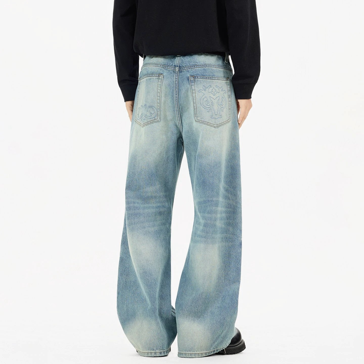 Men's Distressed Loose Straight-leg Bootcut Jeans by GJG Denim