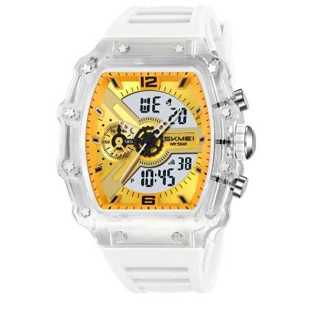 Multifunctional Men's Watch With Dual Displays Featuring A Stylish Barrel-shaped Case by GJG Denim