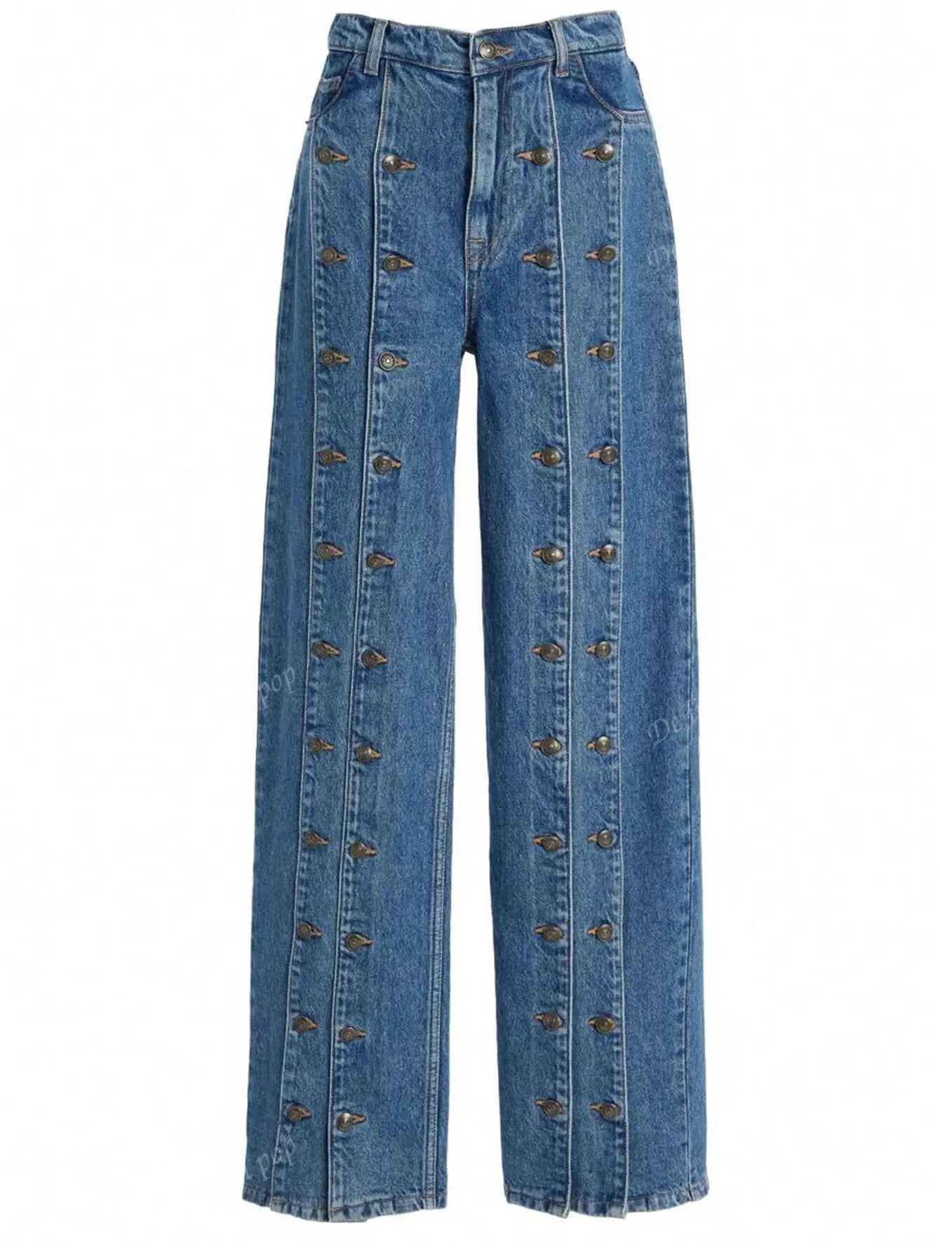 Fashionable Button-Front Slit Straight-Jeans by GJG Denim