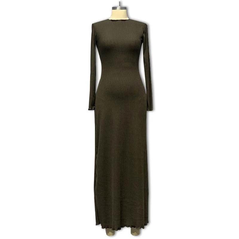 Long Sleeve Knitted Wooden Ear Turtleneck Waist-controlled Slim Fit Slimming Dress by GJG Denim