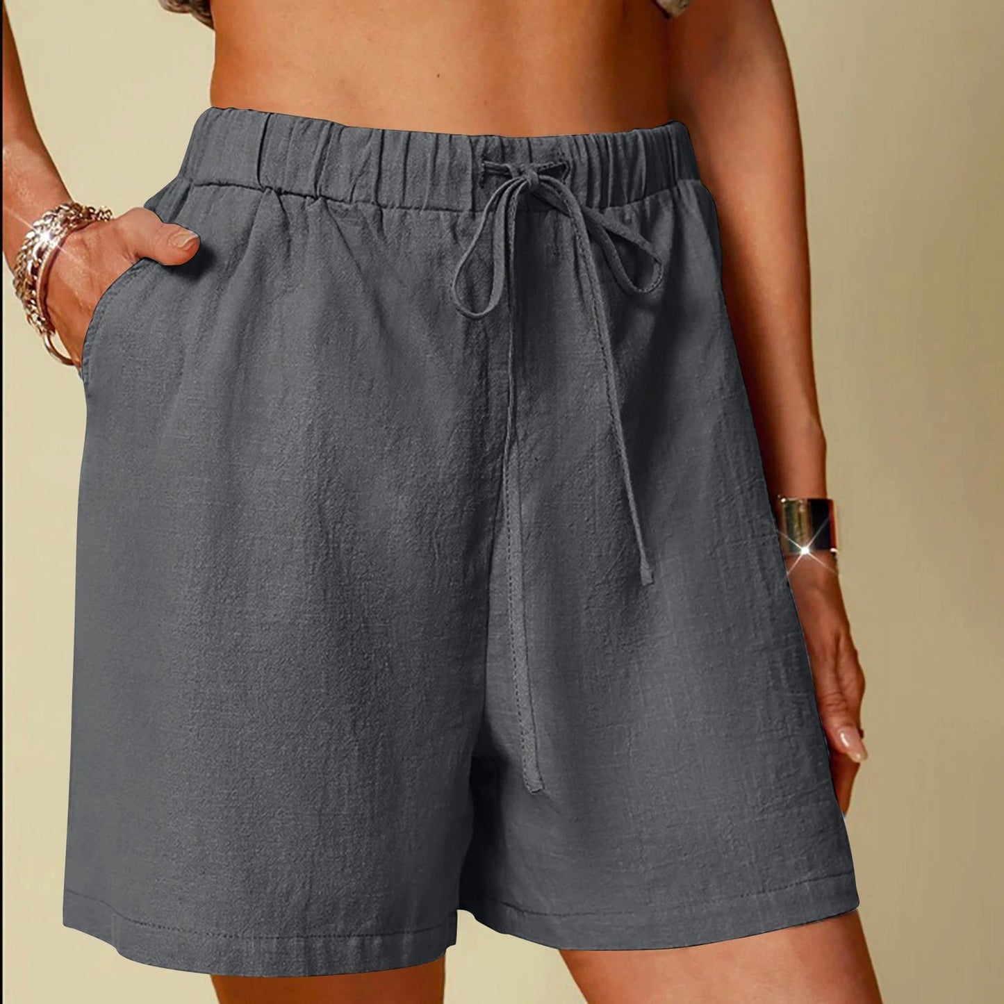 Women's Cotton Linen Pure Color Comfort Wide Leg Shorts by GJG Denim