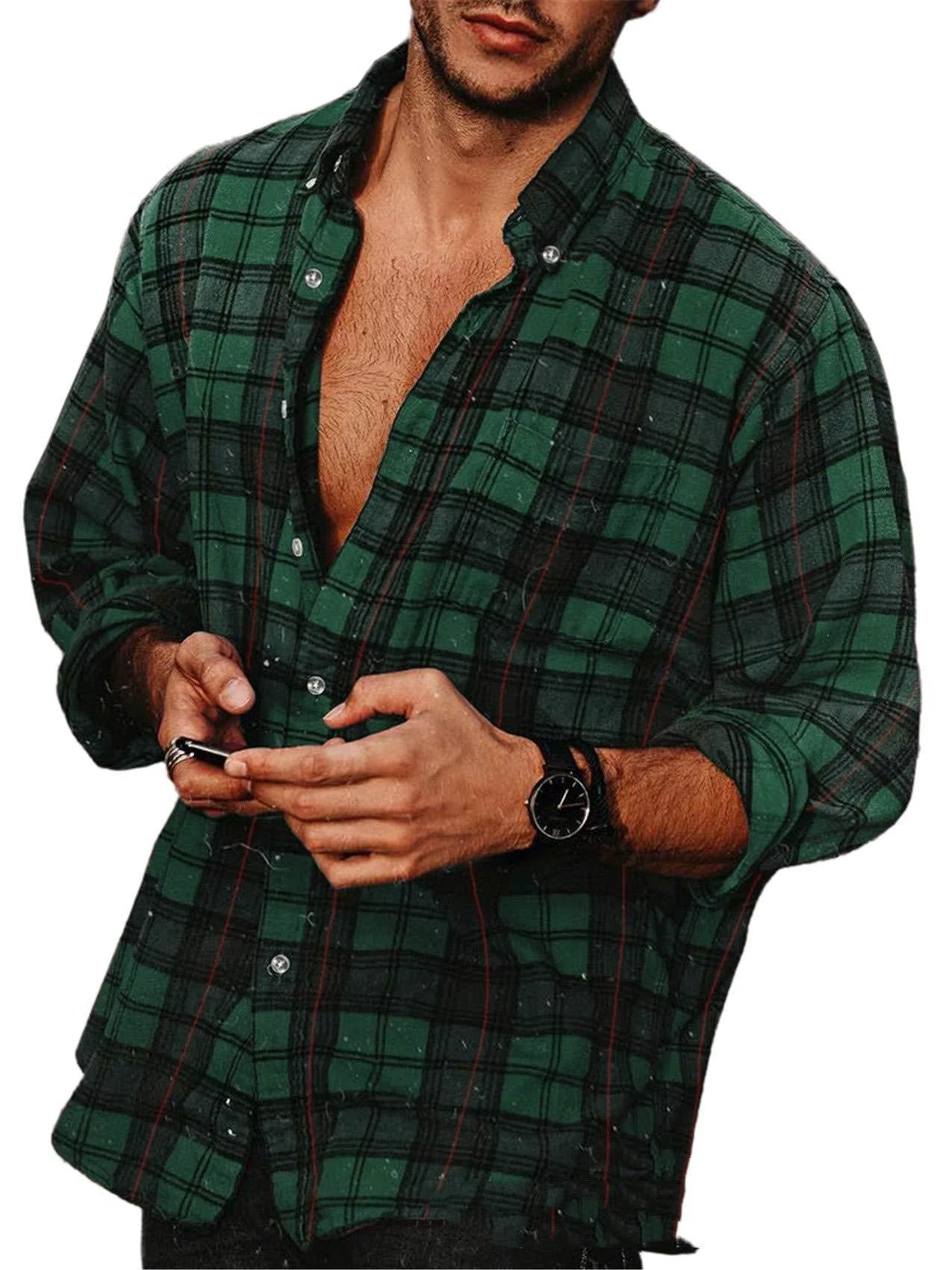 Men's Long Sleeve Plaid Shirt by GJG Denim