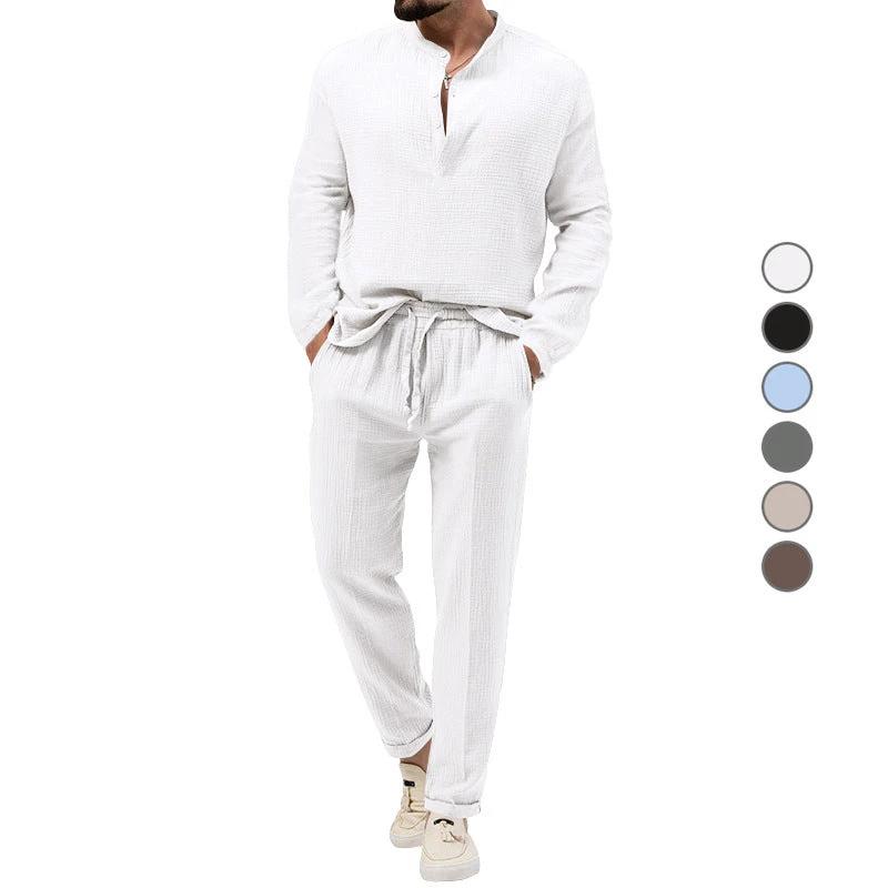 Solid Color Casual T-shirt Long Sleeve Shirt Pants Suit by GJG Denim