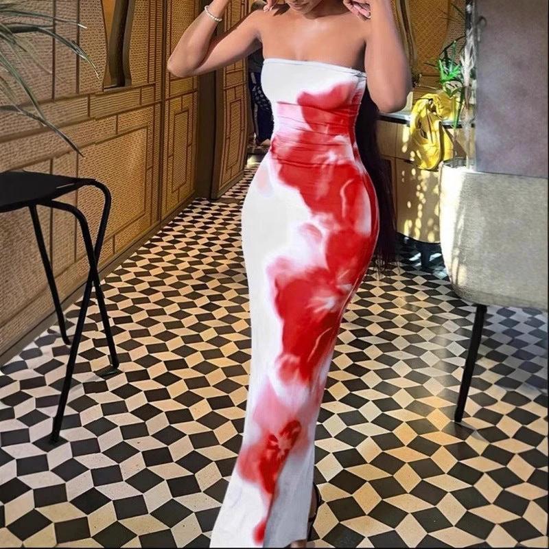 Contrast Color Floral Sexy Tube Top Dress by GJG Denim