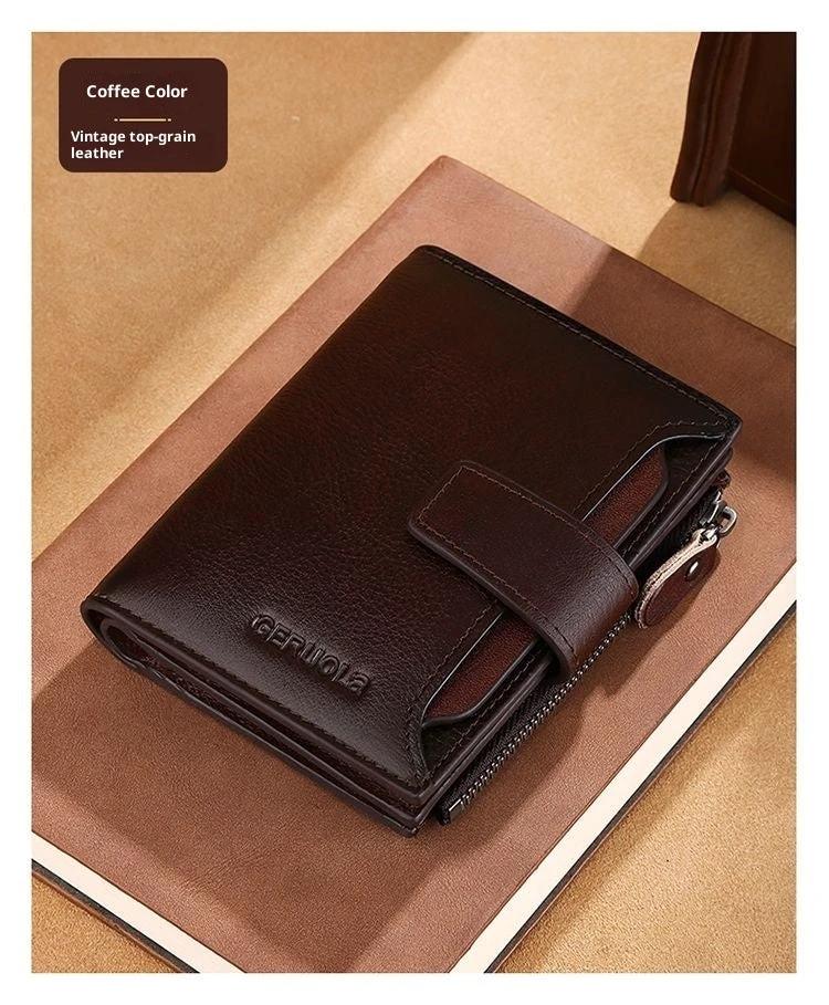 Men's Short Large Capacity Multiple Card Slots Multifunctional Zipper Small Wallet by GJG Denim
