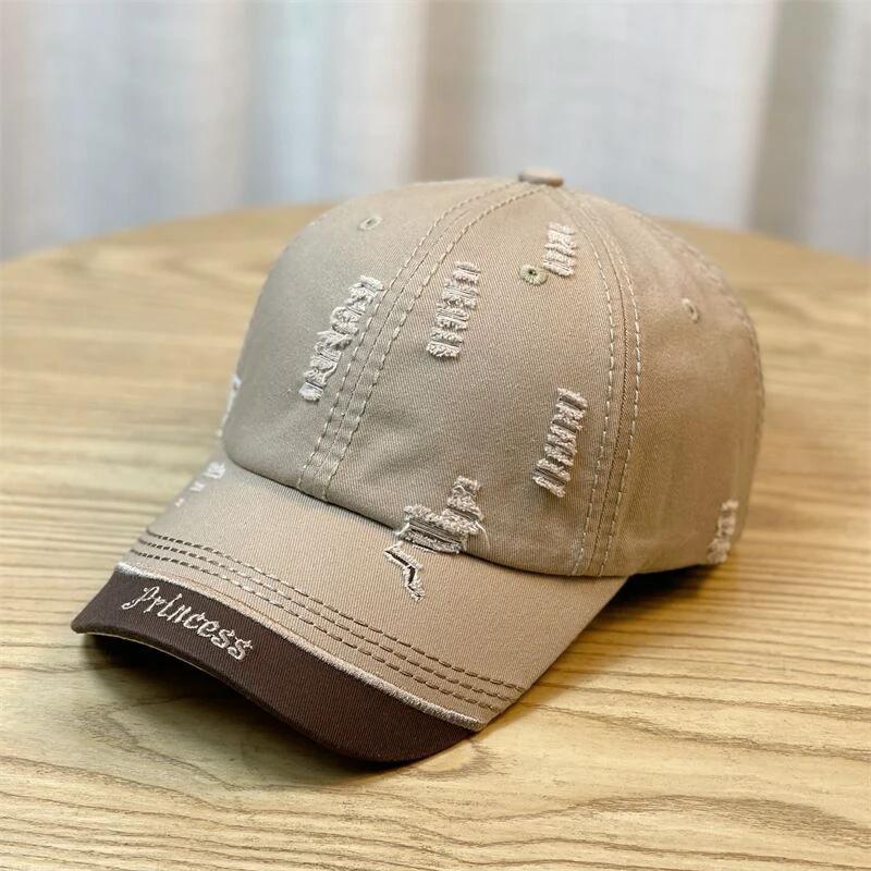 Double-stitching Shabby Embroidered Letter Baseball Cap For Men by GJG Denim