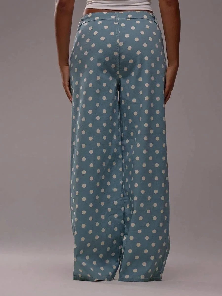Casual Polka Dot Mid-rise Non-stretch Jeans by GJG Denim