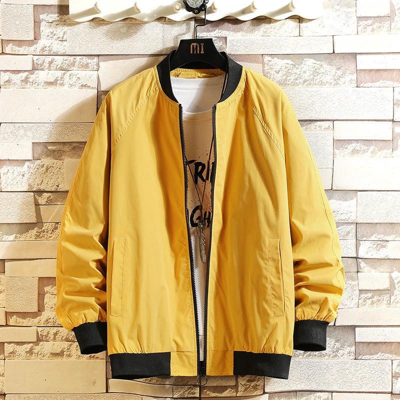 Fashion Baseball Uniform Loose Solid Color Thread Stitching Jacket by GJG Denim