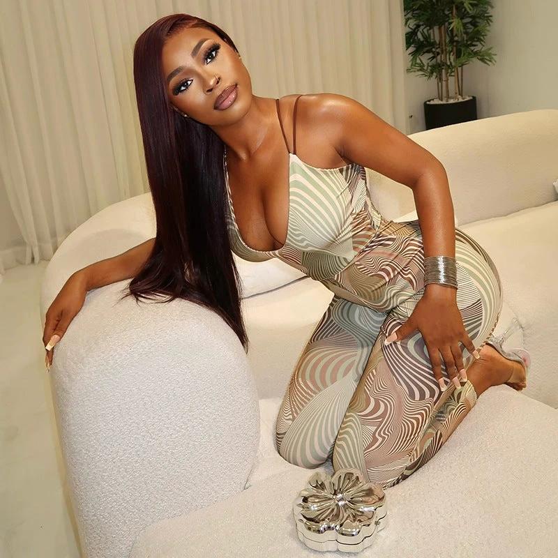 Fashionable And Sexy Printed Bandeau jumpsuit by GJG Denim