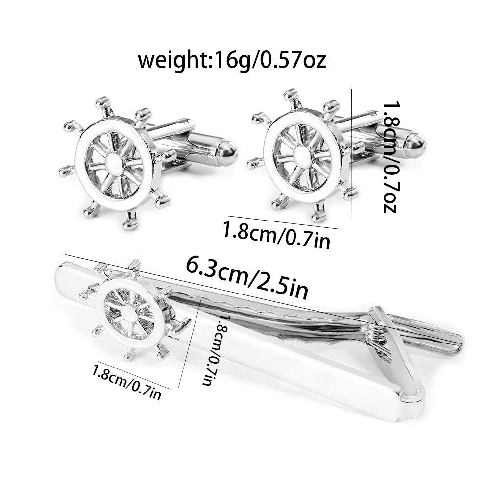 Men's Trendy Rudder Cufflinks and Tie Clip Set by GJG Denim