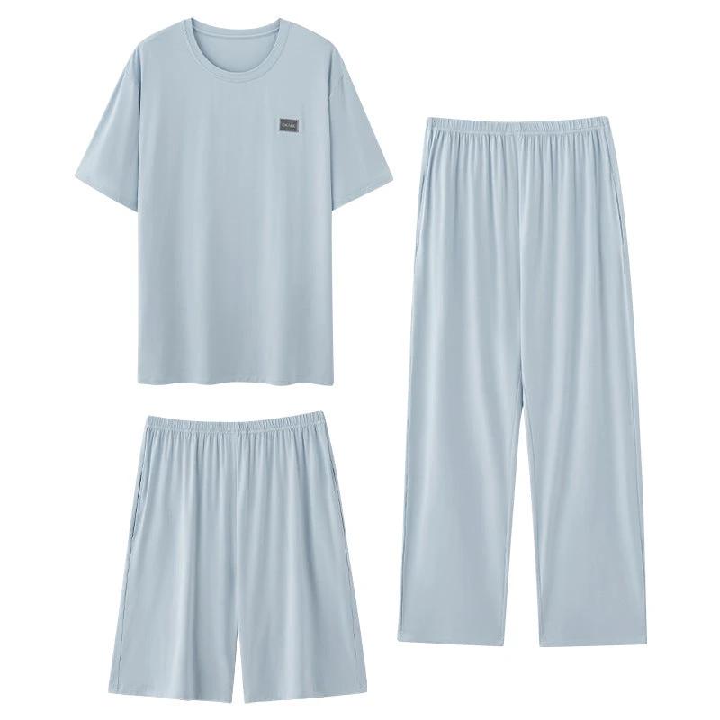 Men's Thin Short-sleeved Three-piece Pajamas set by GJG Denim