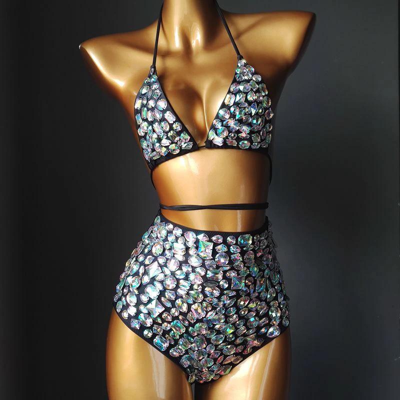 Venus Vacation Diamond Bikini Set Rhinestone Swimwear Bandage Swimsuit Sexy Women Bathing Suit Push Bling Stones Biquini by GJG Denim