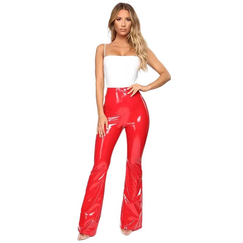 Leather High-waist Flared Pants Womens Fashion, Shiny Finish by GJG Denim