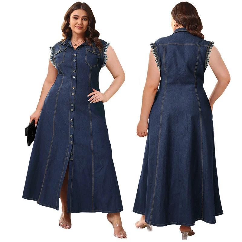 Button Cardigan Denim Long Dress For Women by GJG Denim