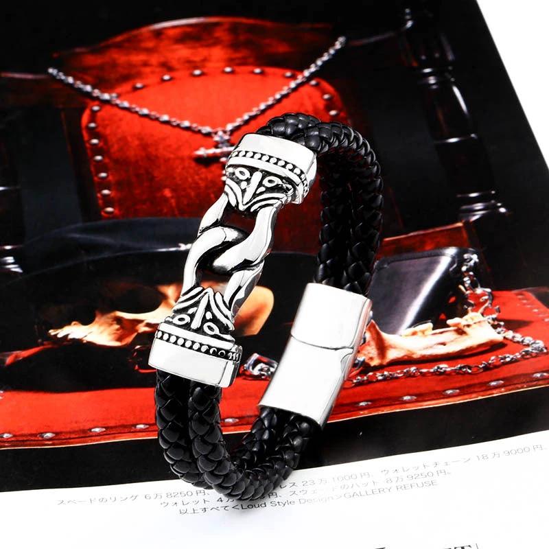 Men's Vintage Stainless Steel Leather Bracelet by GJG Denim