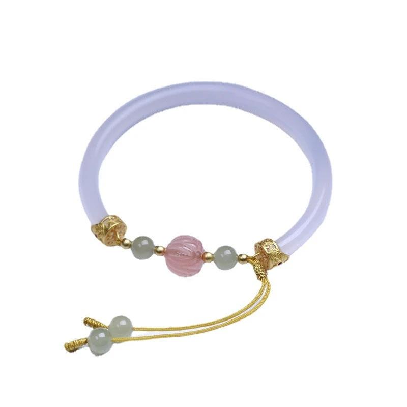 Natural White Agate Half Bracelet With South Red Lotus Beads Accessories S925 Silver by GJG Denim