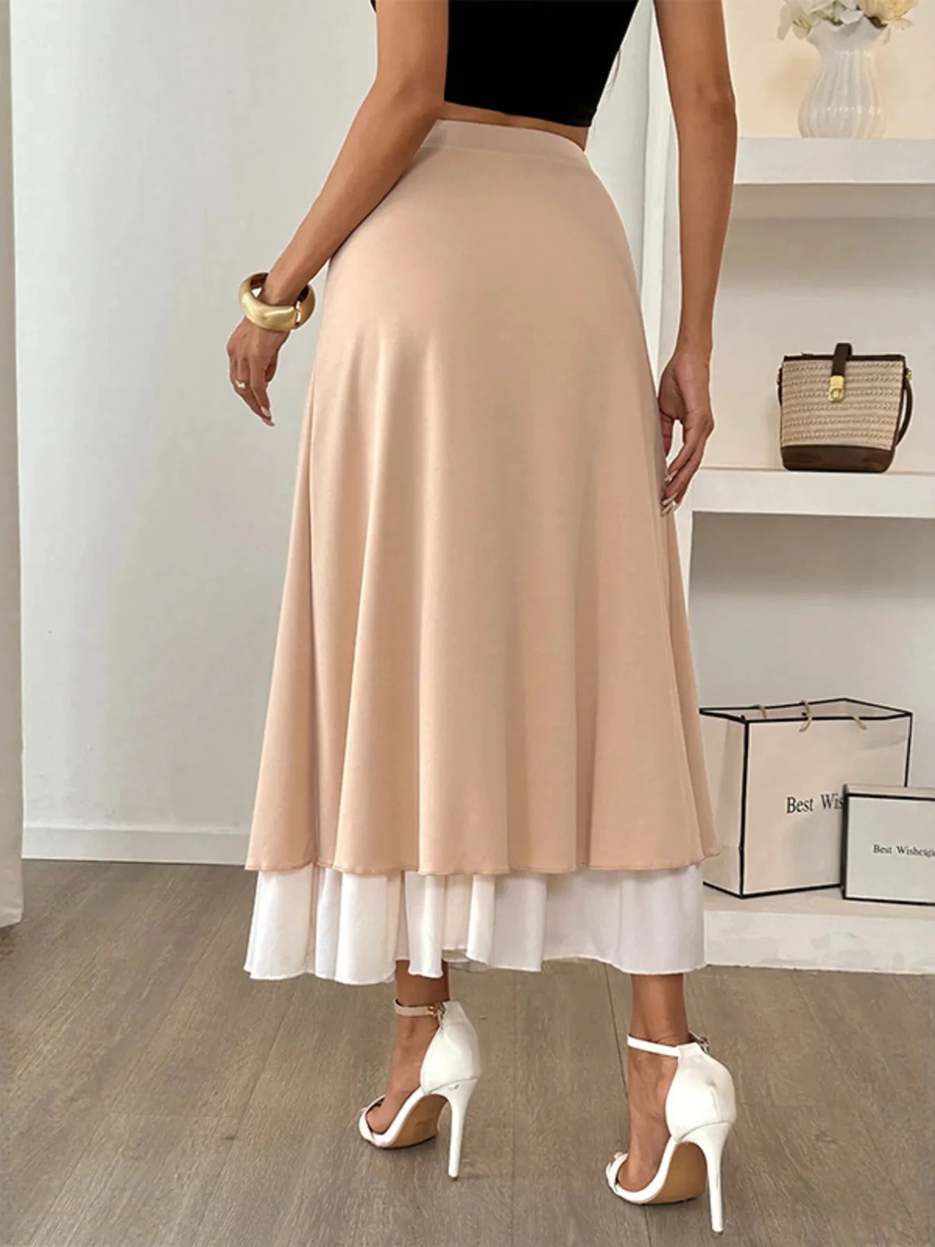 Layered Midi Skirt with Contrast Hem Detail by Lady Ros