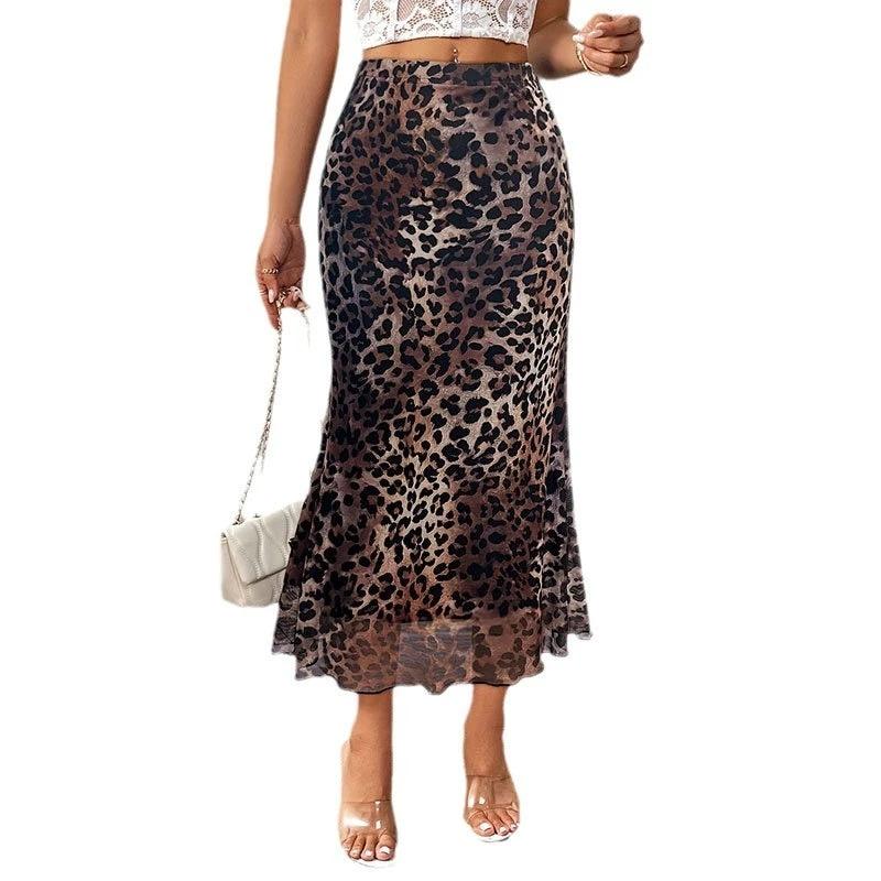 Sexy Leopard Print Stretch Mesh See-through Skirt by GJG Denim