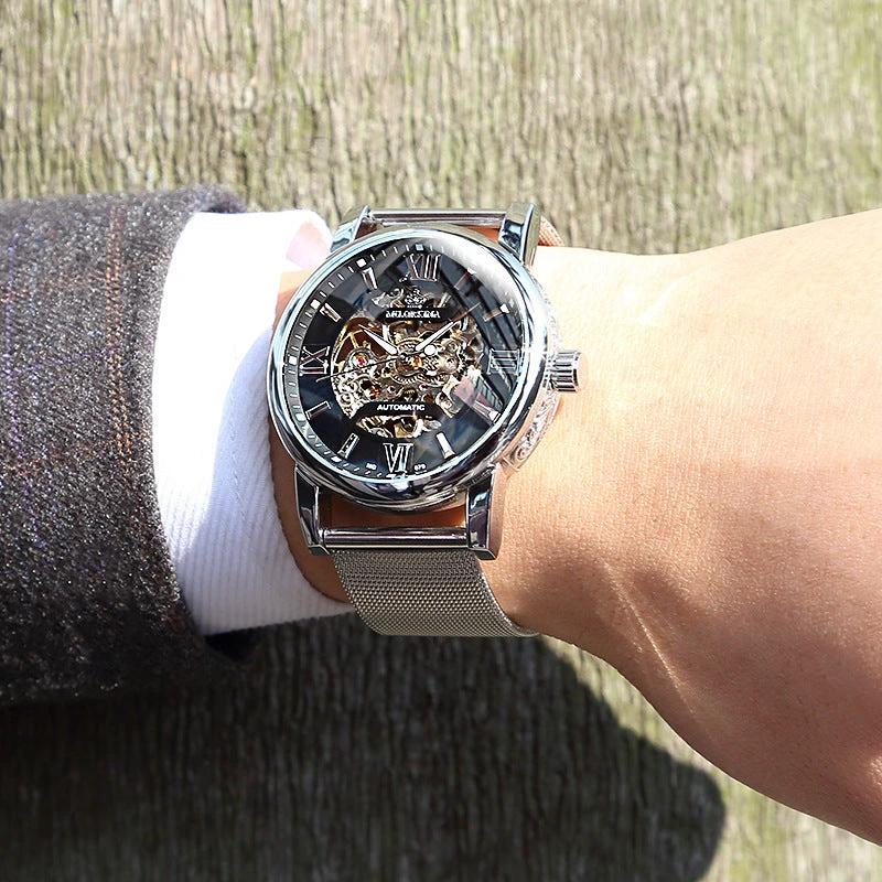 Automatic Mechanical Woven Mesh Belt Men's Watch by GJG Denim