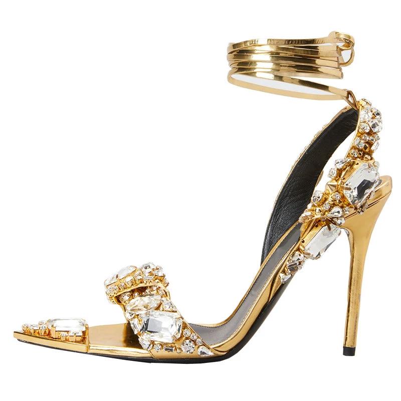 European And American Super High Heel Pointed Toe Rhinestone Fashion Banquet Catwalk by GJG Denim