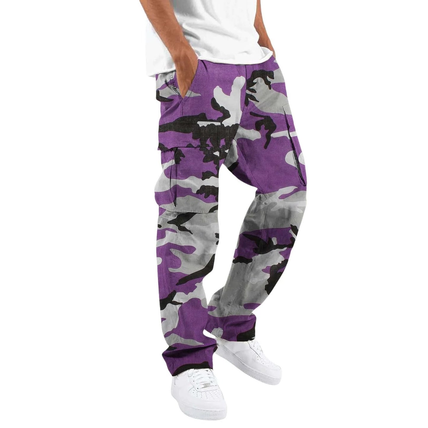 Fashion Camouflage cargo Men's Printing Fashion Outdoor Overalls Straight Rope Overalls Men's Clothing Men's Pants Casual by GJG Denim