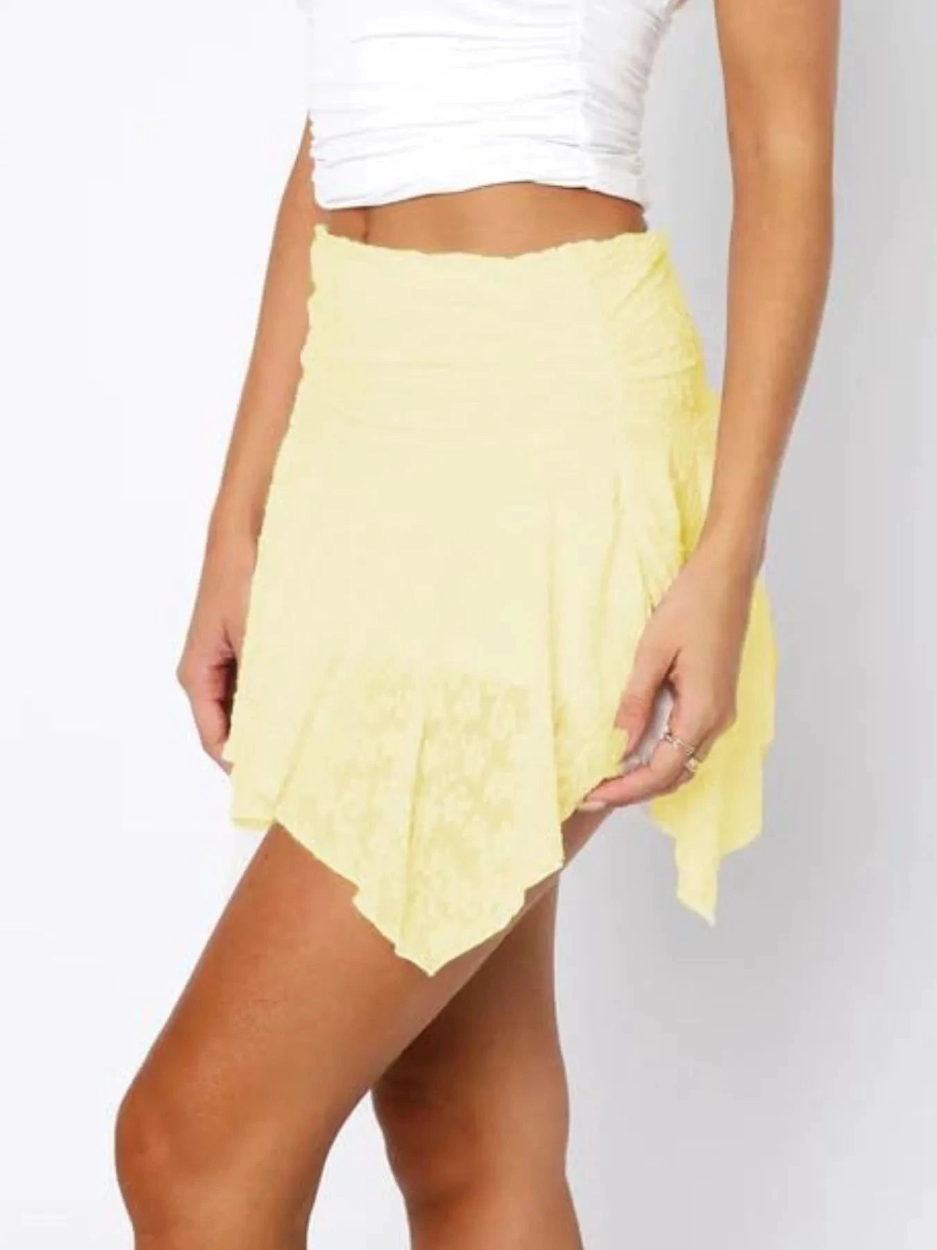 Asymmetric Hem Lace Ruffle Mini Skirt by Lady Ros