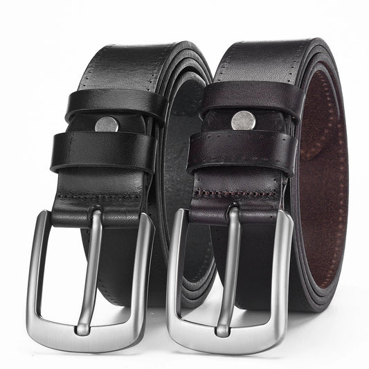 Men's Alloy Pin Buckle Casual First Layer Cowhide Belt by GJG Denim