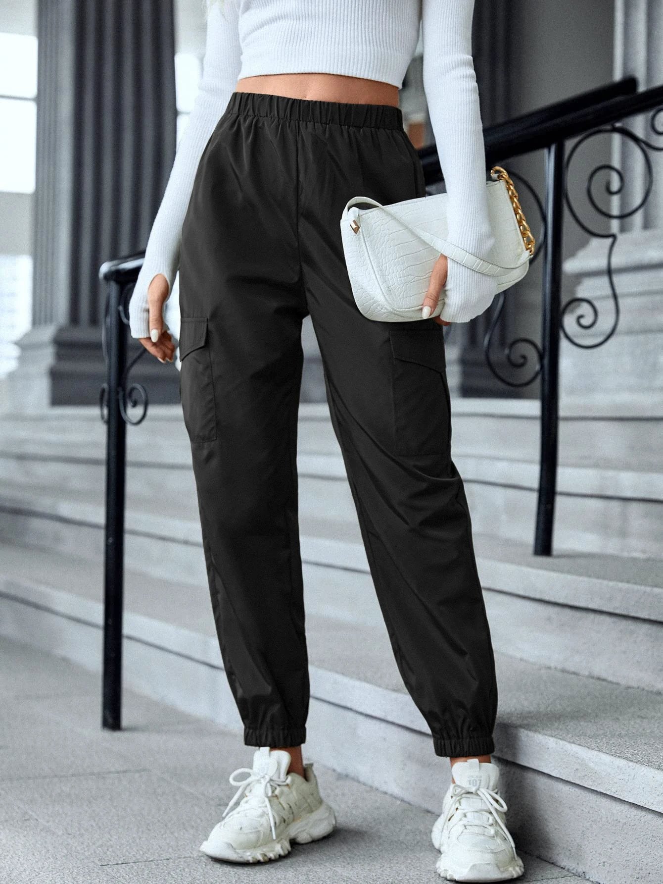 Multi-Color Casual Working Pants Multi-pocket Skinny Pants by GJG Denim