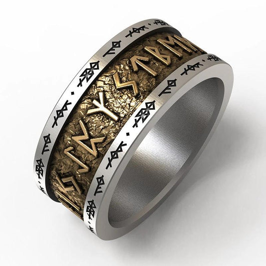 Viking Rune Alphabet Copper Ring With Silver Inlay For Men by GJG Denim