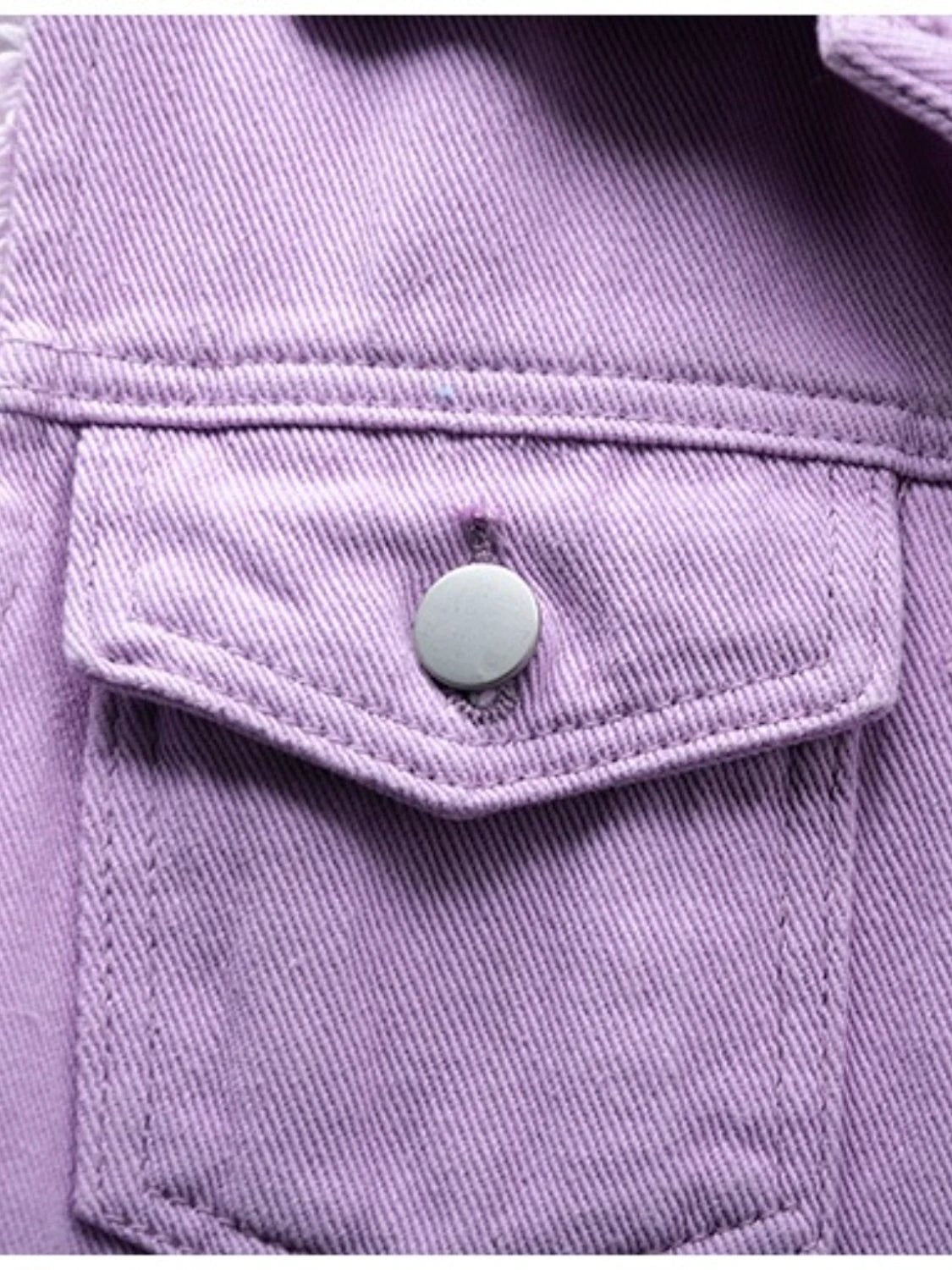 Full Size Button Down Raw Hem Sleeveless Denim Jacket Plus Size by Lady Ros